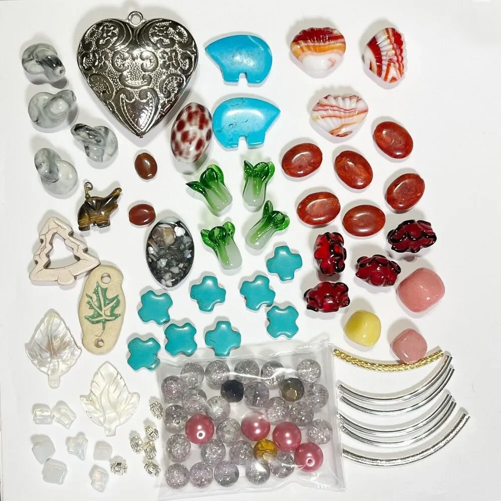 VTG - Now Lot Colorful Beads Glass Metal Stone Eclectic Variety Jewelry Making